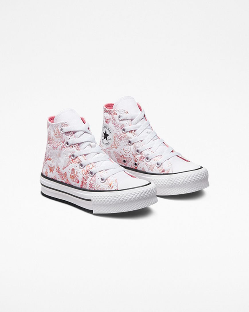 Girls' Converse Chuck Taylor All Star EVA Lift Butterfly Shine High Top Platform Shoes White / Pink / Black | AU C659EK